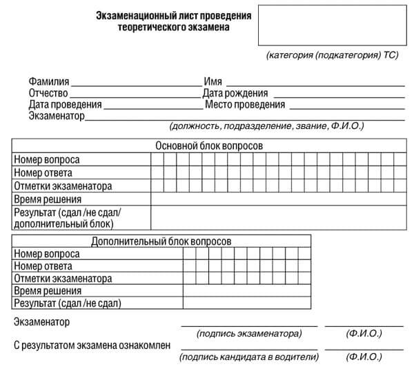 купить лист сдачи теоретического экзамена ПДД в Люберцах